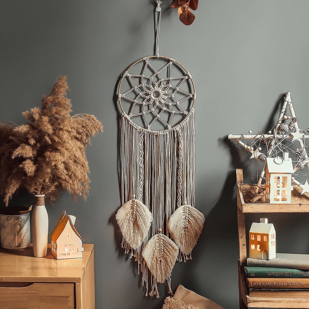 Bohemian Woven Macrame Dreamcatcher Feather Decor